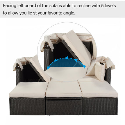 PX2- Outdoor Patio Rectangle Daybed with Retractable Canopy, Wicker Furniture Sectional Seating with Washable Cushions, Backyard, Porch - Likeshoppe 