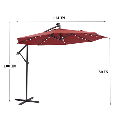 PZ3- 10 FT Solar LED Patio Outdoor Umbrella Hanging Cantilever Umbrella Offset Umbrella Easy Open Adustment with 32 LED Lights - Likeshoppe 