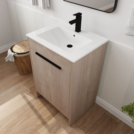 PT3- Freestanding Bathroom Vanity with White Ceramic Sink & 2 Soft-Close Cabinet Doors ((KD-PACKING); BVB02424PLO-G-BL9060B) - Likeshoppe 