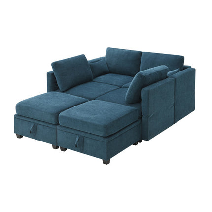 109*54.7\" Chenille Modular Sectional Sofa,U Shaped Couch with Adjustable Armrests and Backrests,6 Seat Reversible Sofa Bed with Storage Seats for Living Room, Apartment,2 Colors - Likeshoppe 