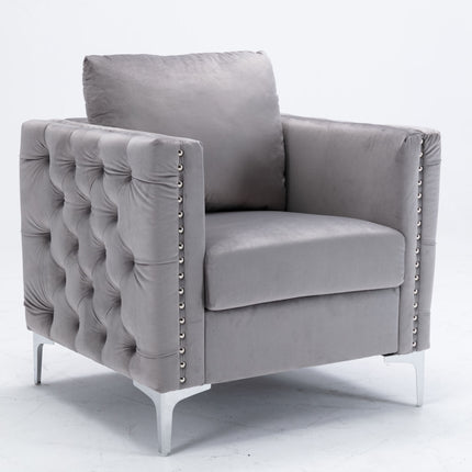 AC3- Modern Velvet Armchair Tufted Button Accent Chair Club Chair with Steel Legs for Living Room Bedroom - Likeshoppe 