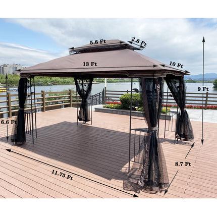 AG13- 13x10 Outdoor Patio Gazebo Canopy Tent With Ventilated Double Roof And Mosquito net(Detachable Mesh Screen On All Sides); Suitable for Lawn;  Garden;  Backyard and Deck - Likeshoppe 