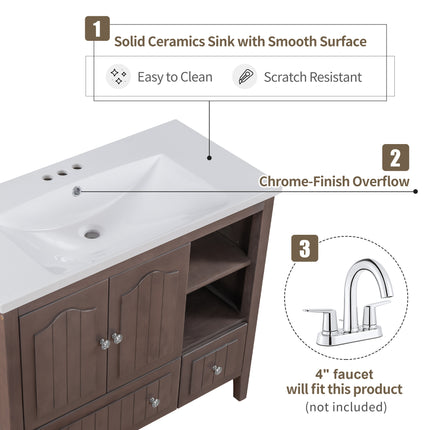 PT1- 36\\" Bathroom Vanity with Ceramic Basin;  Bathroom Storage Cabinet with Two Doors and Drawers;  Solid Frame;  Metal Handles - Likeshoppe 