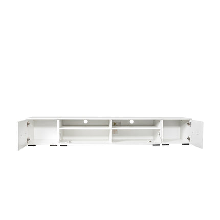TV13- ON-TREND Extended, Minimalist Design TV stand with Color Changing LED Lights, Modern Universal Entertainment Center, High Gloss TV Cabinet for 90+ inch TV, White - Likeshoppe 