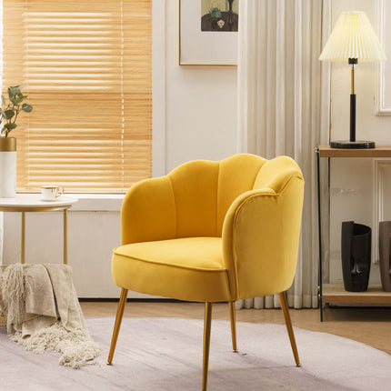 AC1- Shell Shape Velvet Fabric Armchair Accent Chair With Gold Legs For Living Room Bedroom - Likeshoppe 