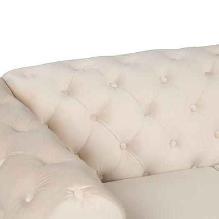 F7- 63" Velvet Upholstered Loveseat Sofa,Modern Loveseat Sofa with Button Tufted Back,2-Person Loveseat Sofa Couch for Living Room,Bedroom,or Small Space,Beige - Likeshoppe 