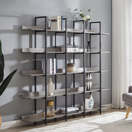BC1- 5 Tier Bookcase Home Office Open Bookshelf, Vintage Industrial Style Shelf with Metal Frame, MDF Board - Likeshoppe 