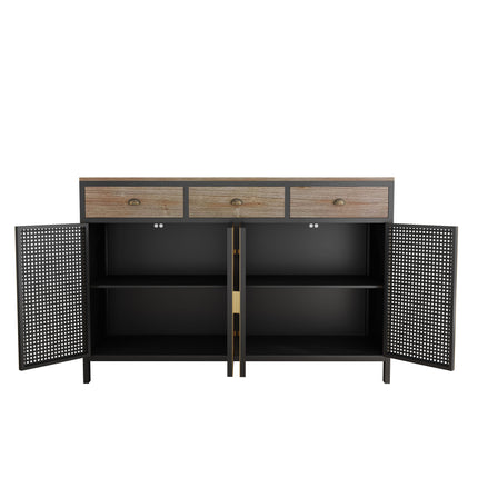 PC1- 48" Wide 4 Doors Modern Sideboard with 3 Top Drawers, Freestanding Sideboard Storage Cabinet Entryway Floor Cabinet for Living Room Office Bedroom - Likeshoppe 