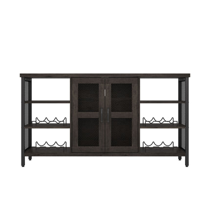 CB1- Wine Bar Cabinet for Liquor and Glasses, Rustic Wood Wine Bar Cabinet with Storage , Multifunctional Floor Wine Cabinet for Living Room(55 Inch, Black Gray) - Likeshoppe 