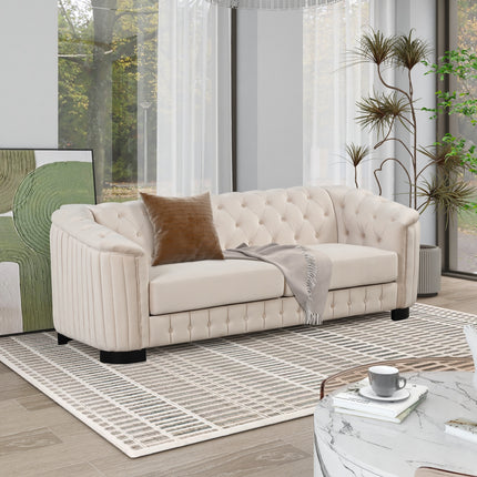 F1 82\" Mid Century Modern Sofa with Rubber Wood Legs; Velvet Upholstered Sofa Couch; Sofa with Thick Removable Seat Cushion;  3 Seater Sofa Couch for Living Room - Likeshoppe 