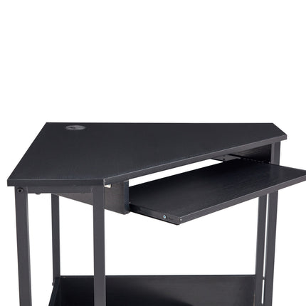 PW1- Triangle Computer Desk; Corner Desk With Smooth Keyboard Tray& Storage Shelves ; Compact Home Office; Small Desk With Sturdy Steel Frame As Workstation For Small Space; BLACK; 28.34''L 24''W 30.11''H - Likeshoppe 