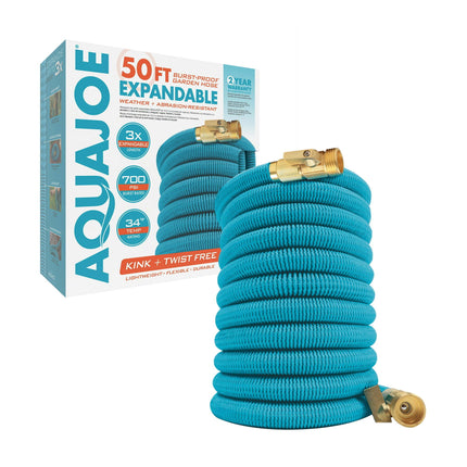 AH7- AH7Aqua Joe Kink-Free 50-Foot Expandable Garden Hoses W/ Heavy-Duty Brass Valve & Flow Control Shut-off, 5/8-inch (Light Blue) - Likeshoppe 