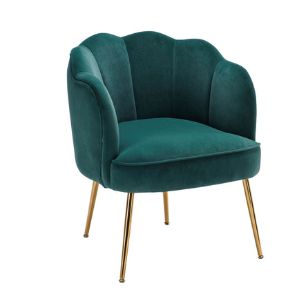 AC1- Shell Shape Velvet Fabric Armchair Accent Chair With Gold Legs For Living Room Bedroom - Likeshoppe 