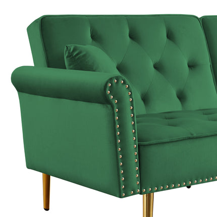 U6- Modern Velvet Upholstered Reversible Sectional Sofa Bed , L-Shaped Couch with Movable Ottoman and Nailhead Trim For Living Room. (Green) - Likeshoppe 