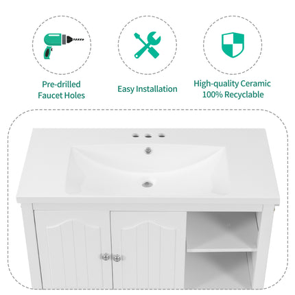 PT1- 36\\" Bathroom Vanity with Ceramic Basin;  Bathroom Storage Cabinet with Two Doors and Drawers;  Solid Frame;  Metal Handles - Likeshoppe 