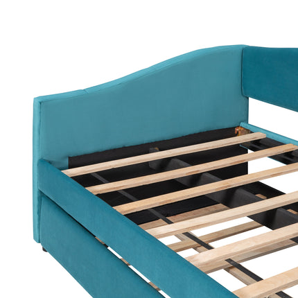 U3-Upholstered Daybed Sofa Bed Twin Size With Trundle Bed and Wood Slat - Likeshoppe 