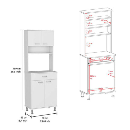 PA6- Newark 2 Piece Kitchen Set, Kitchen Island + Pantry Cabinet , White/Onyx - Likeshoppe 