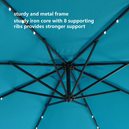 PZ3- 10 FT Solar LED Patio Outdoor Umbrella Hanging Cantilever Umbrella Offset Umbrella Easy Open Adustment with 32 LED Lights - Likeshoppe 