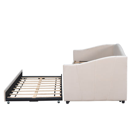 U3-Upholstered Daybed Sofa Bed Twin Size With Trundle Bed and Wood Slat - Likeshoppe 