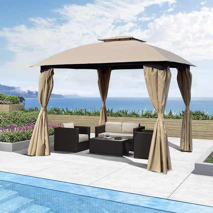 AG11- 10x10 Ft Outdoor Patio Garden Gazebo Canopy;  Outdoor Shading;  Gazebo Tent With Curtains - Likeshoppe 