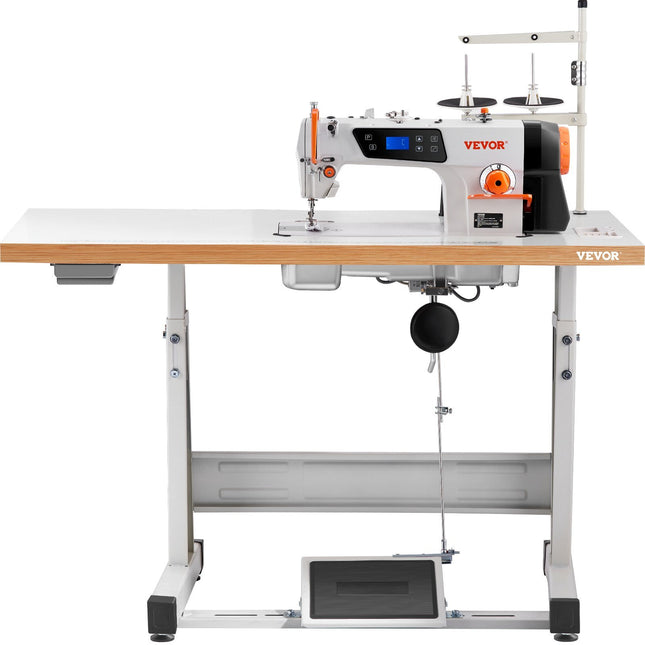 PN1- VEVOR Industrial Sewing Machine, Heavy-duty Lockstitch Sewing Machine with 550W Servo Motor Table Stand, Electro-mechanization Intelligent Start-stop, 0-5mm Industrial Straight Stitch 5000s.p.m - Likeshoppe 