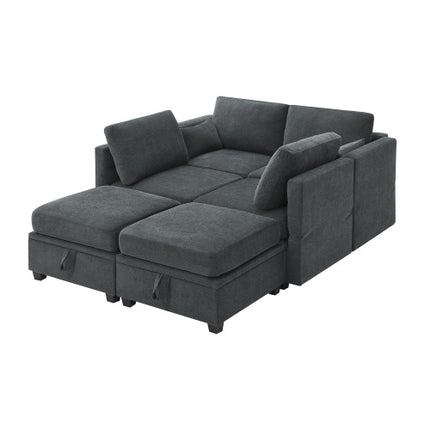 109*54.7\" Chenille Modular Sectional Sofa,U Shaped Couch with Adjustable Armrests and Backrests,6 Seat Reversible Sofa Bed with Storage Seats for Living Room, Apartment,2 Colors - Likeshoppe 