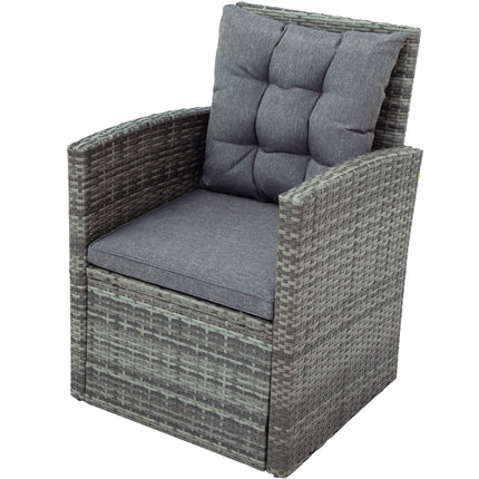 PX1- 5-piece Outdoor UV-Resistant Patio Sofa Set with Storage Bench All Weather PE Wicker Furniture Coversation Set with Glass Table, Gray - Likeshoppe 