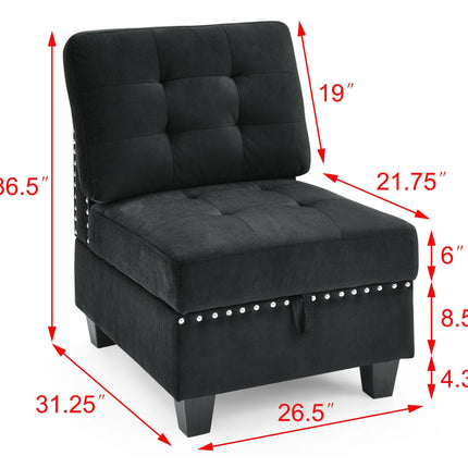 U shape Modular Sectional Sofa; DIY Combination; includes Four Single Chair and Two Corner; Black Velvet - Likeshoppe 