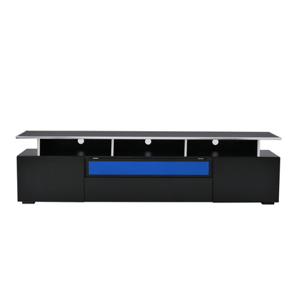TV14-TREND Modern TV Stand with Push to Open Doors, UV High-Gloss Entertainment Center with Acrylic Board for TVs Up to 80", Stylish TV Cabinet with LED Color Changing Lights for Living Room, Black - Likeshoppe 