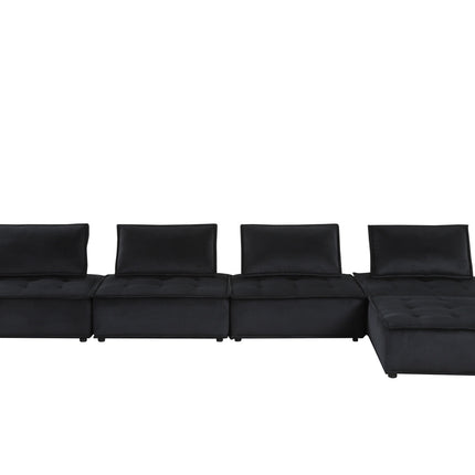 S6- Anna Black Velvet 5 Pc Sectional Sofa - Likeshoppe 
