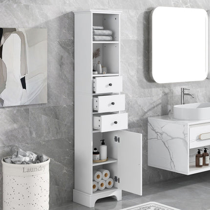 PU13- Tall Bathroom Cabinet;  Freestanding Storage Cabinet with 3 Drawers and Adjustable Shelf;  MDF Board with Painted Finish - Likeshoppe 
