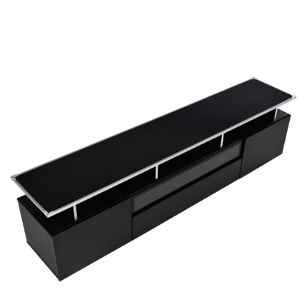 TV14-TREND Modern TV Stand with Push to Open Doors, UV High-Gloss Entertainment Center with Acrylic Board for TVs Up to 80", Stylish TV Cabinet with LED Color Changing Lights for Living Room, Black - Likeshoppe 