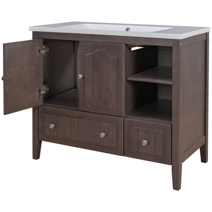 PT1- 36\\" Bathroom Vanity with Ceramic Basin;  Bathroom Storage Cabinet with Two Doors and Drawers;  Solid Frame;  Metal Handles - Likeshoppe 