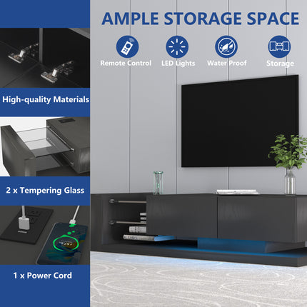 TV8- TV Console with Storage Cabinets, Full RGB Color 31 Modes Changing Lights Remote RGB LED TV Stand, Modern Entertainment Center (Black, for 75 inches TV) - Likeshoppe 