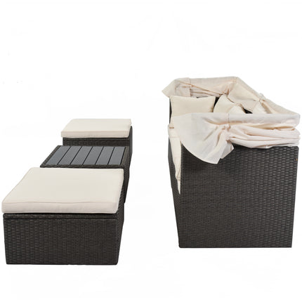 PX2- Outdoor Patio Rectangle Daybed with Retractable Canopy, Wicker Furniture Sectional Seating with Washable Cushions, Backyard, Porch - Likeshoppe 
