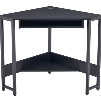 PW1- Triangle Computer Desk; Corner Desk With Smooth Keyboard Tray& Storage Shelves ; Compact Home Office; Small Desk With Sturdy Steel Frame As Workstation For Small Space; BLACK; 28.34''L 24''W 30.11''H - Likeshoppe 