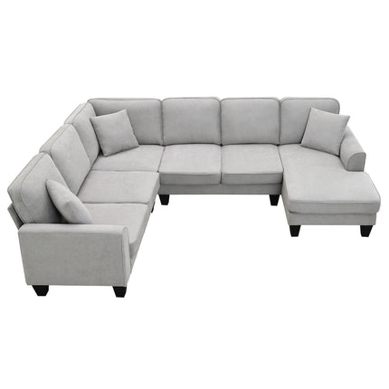 S4- 108*85.5" Modern U Shape Sectional Sofa, 7 Seat Fabric Sectional Sofa Set with 3 Pillows Included for Living Room, Apartment, Office,3 Colors - Likeshoppe 