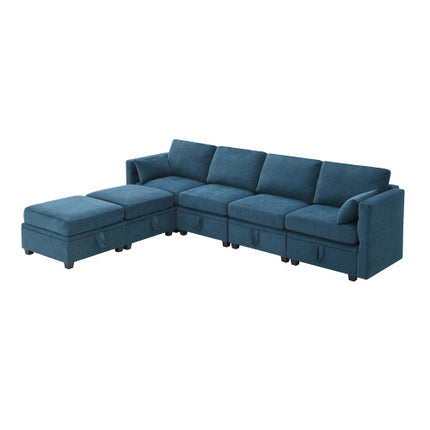 109*54.7\" Chenille Modular Sectional Sofa,U Shaped Couch with Adjustable Armrests and Backrests,6 Seat Reversible Sofa Bed with Storage Seats for Living Room, Apartment,2 Colors - Likeshoppe 