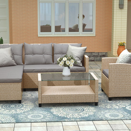 PX11- Outdoor;  Patio Furniture Sets;  4 Piece Conversation Set Wicker Ratten Sectional Sofa with Seat Cushions - Likeshoppe 