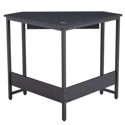 PW1- Triangle Computer Desk; Corner Desk With Smooth Keyboard Tray& Storage Shelves ; Compact Home Office; Small Desk With Sturdy Steel Frame As Workstation For Small Space; BLACK; 28.34''L 24''W 30.11''H - Likeshoppe 