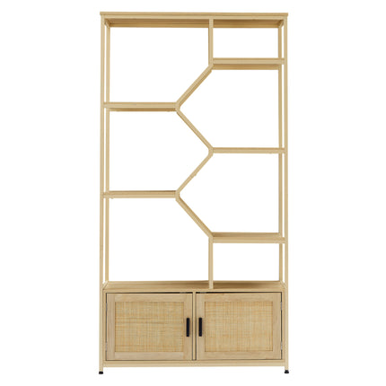 BC3- Rattan bookshelf 5 tiers Bookcases Storage Rack with cabinet for Living Room Home Office - Likeshoppe 