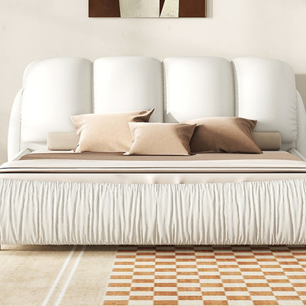 BR4- King Size Luxury Upholstered Bed With Thick Headboard, Leather King Bed with Oversized Padded Backrest, White(Expect Arrive date 2024/2/15) - Likeshoppe 