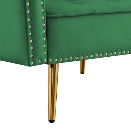 U6- Modern Velvet Upholstered Reversible Sectional Sofa Bed , L-Shaped Couch with Movable Ottoman and Nailhead Trim For Living Room. (Green) - Likeshoppe 