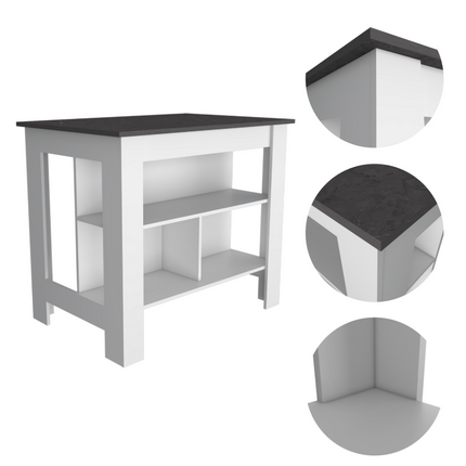 PA3- Nashville 2 Piece Kitchen Set, Kitchen Island + Pantry Cabinet , White/Onyx - Likeshoppe 