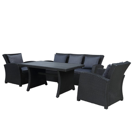 PX17- Outdoor Patio Furniture Set 4-Piece Conversation Set Black Wicker Furniture Sofa Set with Dark Grey Cushions - Likeshoppe 