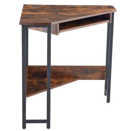 PW1- Triangle Computer Desk; Corner Desk With Smooth Keyboard Tray& Storage Shelves ; Compact Home Office; Small Desk With Sturdy Steel Frame As Workstation For Small Space; BLACK; 28.34''L 24''W 30.11''H - Likeshoppe 