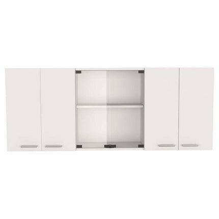 PA4- Norfolk 2 Piece Kitchen Set, Kitchen Island + Upper Wall Cabinet , White /Walnut - Likeshoppe 