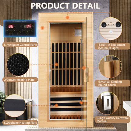 AK2- Single Graphene Far Infrared Sauna Room Dual Audio Bluetooth - Likeshoppe 
