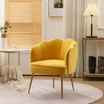 AC1- Shell Shape Velvet Fabric Armchair Accent Chair With Gold Legs For Living Room Bedroom - Likeshoppe 
