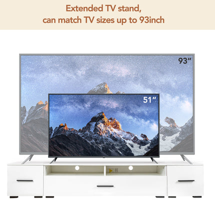 TV13- ON-TREND Extended, Minimalist Design TV stand with Color Changing LED Lights, Modern Universal Entertainment Center, High Gloss TV Cabinet for 90+ inch TV, White - Likeshoppe 